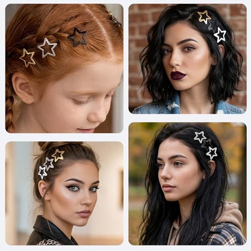 100 Pinzas Estrella para Cabello Metal 3.3 cm Negro Dorado Blanco miniatura 4