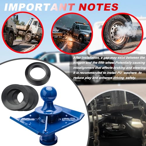 Gooseneck Ball to Fifth Wheel Adapter,1.5" Raised, Heavy Duty Reinforcing Ribs Structure, for Tractor or Trailer Fifth Wheel, Anti-tilt PU Washer and 5th Wheel Lube Plate Included,Blue by springcraze - Image 3