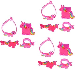 Didiseaon 12Pçs Anel De Unicórnio Infantil De Unicórnio Pulseiras De Tapa De Unicórnio Anéis De Jogo Para Meninas Faixa De Borracha De Unicórnio Presentes De