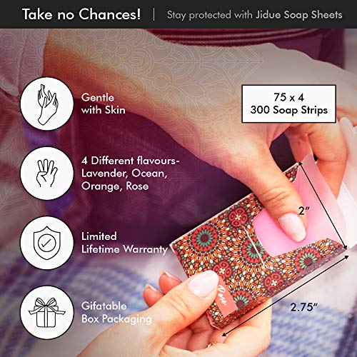 Jidue 300Pcs Soap Sheets Gift Box Portable Foaming Disposable 4 Scented Paper Soap X75 Pack Hand Washing Cleaning Paper Soap Dissolvable Strips Dry Sheets Skin Friendly For Kids Adult Travel Camping Hiking #TOP1