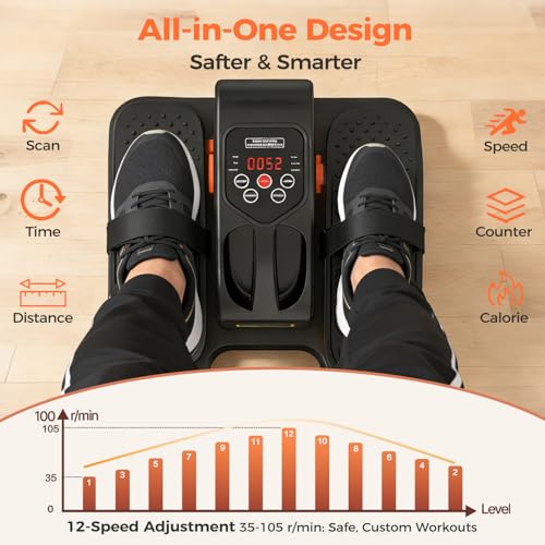 Image of ESL Under Desk Elliptical, Electric Elliptical Leg Exerciser for Seniors | 12 Speed Adjustable, Quiet Elliptical Exercise Machine with Remote, Seated Pedal Exerciser with Strap, Portable