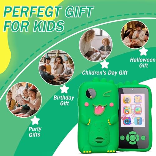 Image of Kids Smart Phone for Girls - Birthday Gifts for Kids Age 3-10 Toys Cell Phone, 2.8 inch Touchscreen with Dual Camera Selfie Phone - Toddler Learning Play Toy (Green Dino)