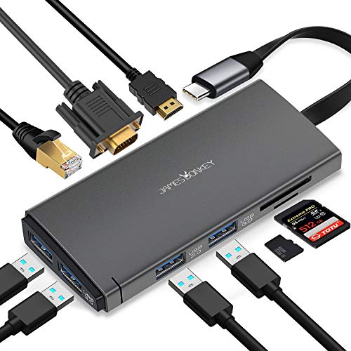 USB C HUB - 10-in-1 Type C Docking Station, 4K HDMI, 1080P VGA