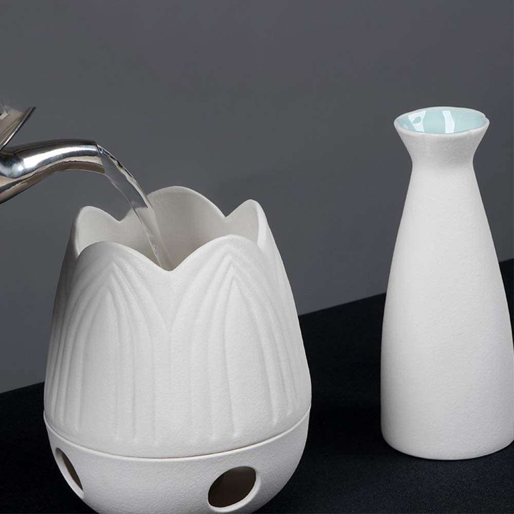 Juego de Sake japonés, Juego de 9 Piezas para Servir Sake Tradicional con Olla Caliente, Blanco clásico, para Sake frío/Tibio/Caliente/Shochu/té, Familiares y