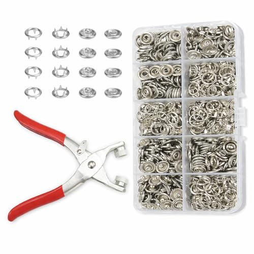 Snap Button Kit with Hand Press Tool and Multi-Color Metal Snap Fasteners in Plastic Storage Box (Silver)
