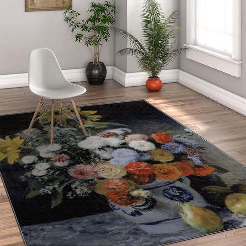 Tapis de sol 120x210cm pot en faïence fleurs décoration intérieure