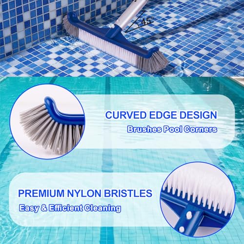 POOLAZA Pool Brush, 17.5'' Pool Brush Head for Inground Pools & Above-Ground Pools, Durable Pool Scrub Brush Fit Standard Pool Pole, Enhanced Pool Brushes for Cleaning Pool Walls with Curved Ends