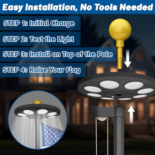 XYRIS Flag Pole Light Solar Powered - Ultra Bright for 15-25 Ft Flag Poles, 136 LED from Dusk to Dawn, Wide Coverage Waterproof Solar Light for Flagoles for Outside House (Black)