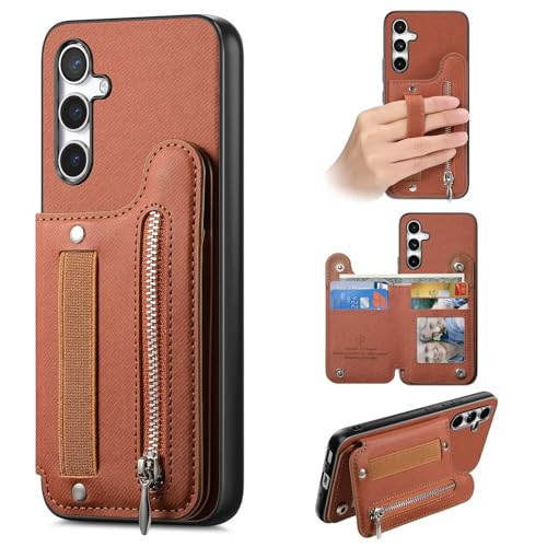 Coque portefeuille Samsung A35 marron pour ne plus perdre vos cartes et votre téléphone