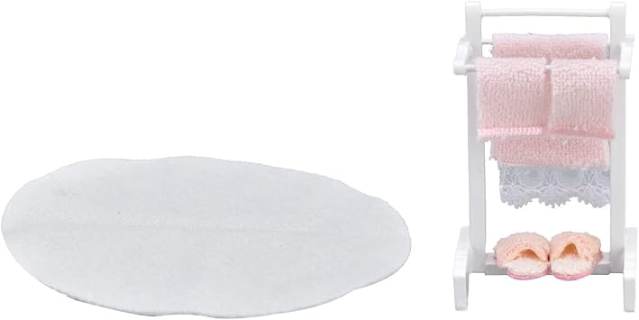 BROLEO 112 Realistic Mini Dollhouse Towel Rack & Floor Rug, White, Wood & Cloth, Unisex, Kids 3+