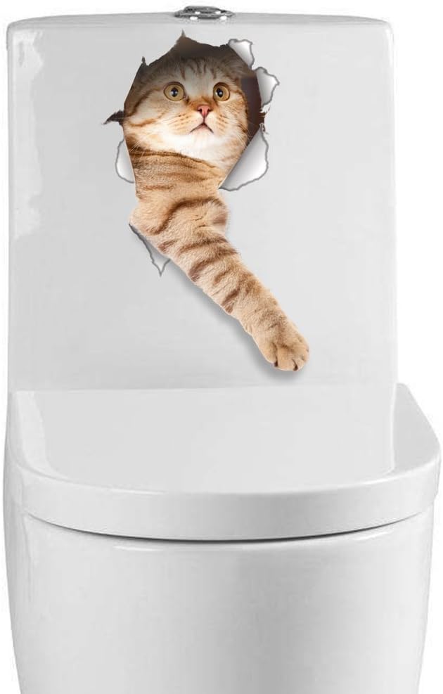 WMdecal Removable 3D Cute Cat Decors for Washing Room Peel & Stick Wall Arts Decals Stickers Murals