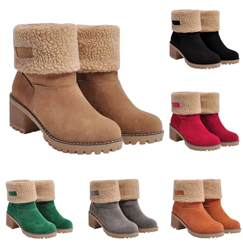 Womens Winter Boots with Fur Lined Chunky Heel Ankle Booties Warm Slip On Snow Boots Casual Waterproof Suede Shoes Comfortable Outdoor Booties4