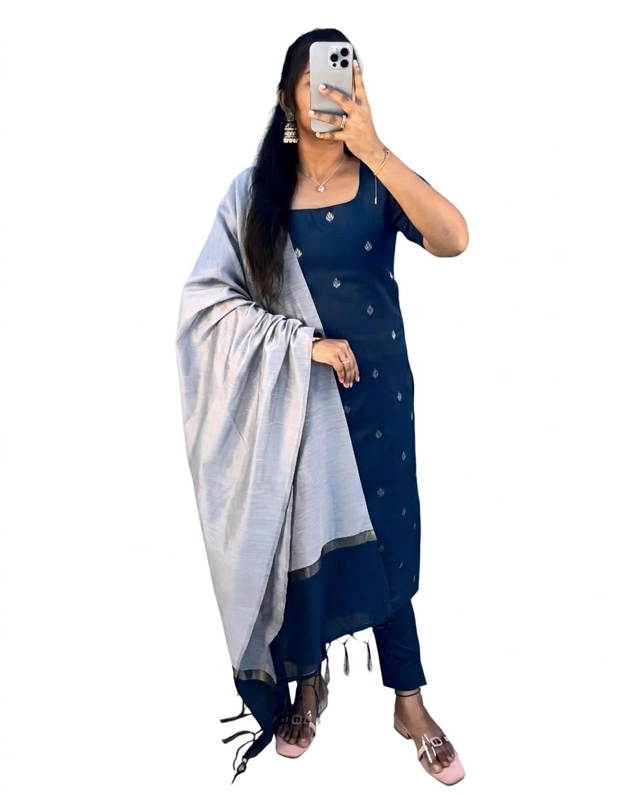 Treading Ethnic Wear Women's Kurta Set with Dupatta | Lightweight Regular & Casual Wear | Soft Fabric with Golden Motif Design (Teal Blue)-image-18