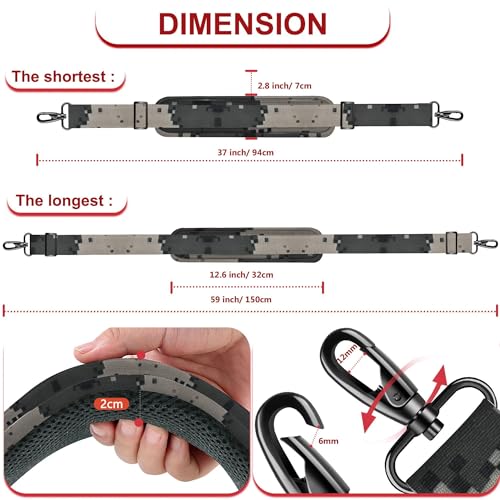 Image of ZINZ Shoulder Strap - 59 Inch Universal Heavy-duty Adjustable Strap with Ultra-thick Fixed Breathable Pad for Laptop, Gym, Camera Bag and More -Camouflage gray