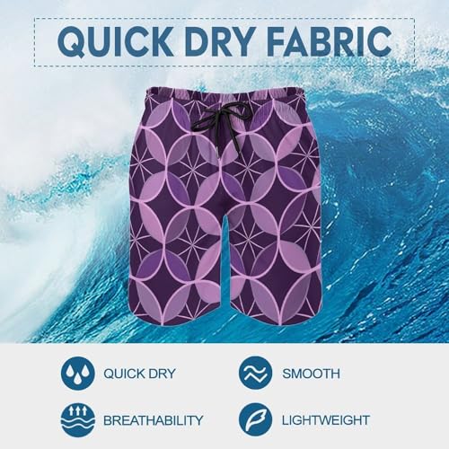 Men's Swim Trunks Quick Dry Board Shorts with Pockets Beach Shorts Purple Geometric Pattern Bathing Suits for Men3