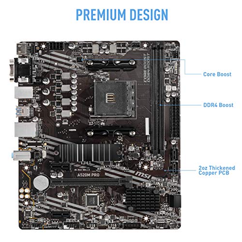 Image of MSI A520M PRO Gaming Motherboard (AMD AM4, DDR4, PCIe 4.0, SATA 6Gb /s, Dual M.2, USB 3.2 Gen 1, HDMI /DP, Micro-ATX)