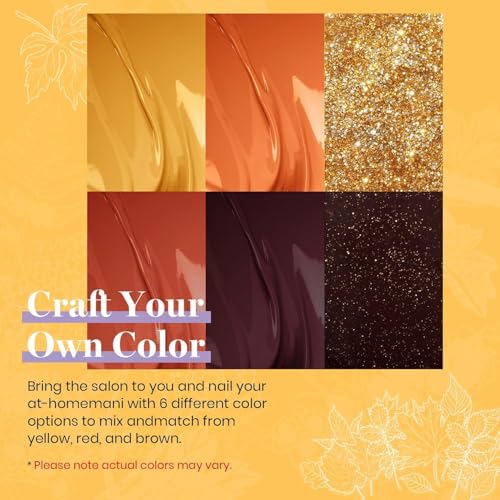 Image of Beetles Fall Gel Nail Polish Set, 6 Colors Shimmer Gel Nail Polish | Brown Yellow Orange Burgundy Red Glitter Gel Nail Polish Soak Off UV Nail Art Design Manicure Gifts for Women