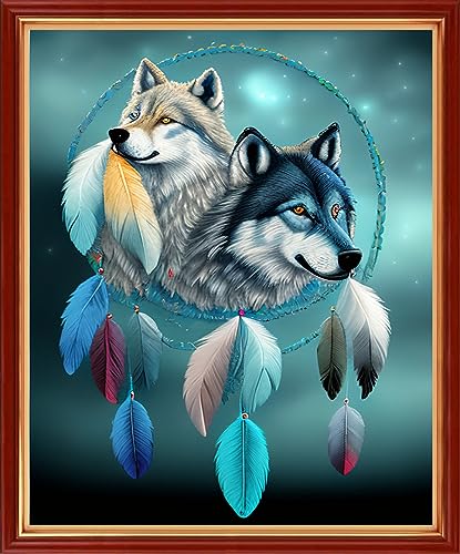 Image of Dimensean Stamped Cross Stitch Kits Full Range of Embroidery Patterns Starter Kits for Beginners Adult DIY Cross Stitches Needlepoint Kits 11CT-Wind Chime Wolf 15.7x19.7 inch