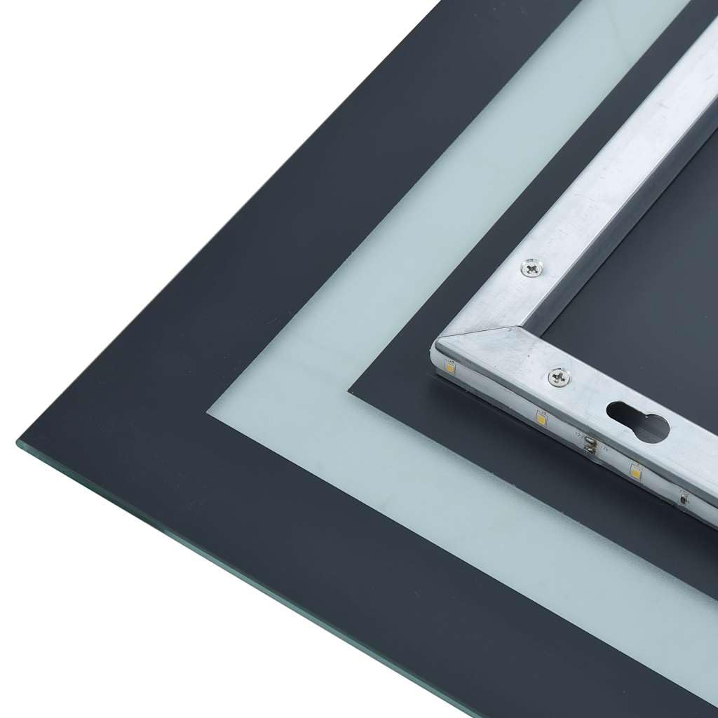 Espejo de baño LED con sensor táctil 60 x 80 cm, espejo cosmético sin marco con marco de aluminio, protección IP44, iluminado para baño, dormitorio y pasillo, incluye accesorios de montaje