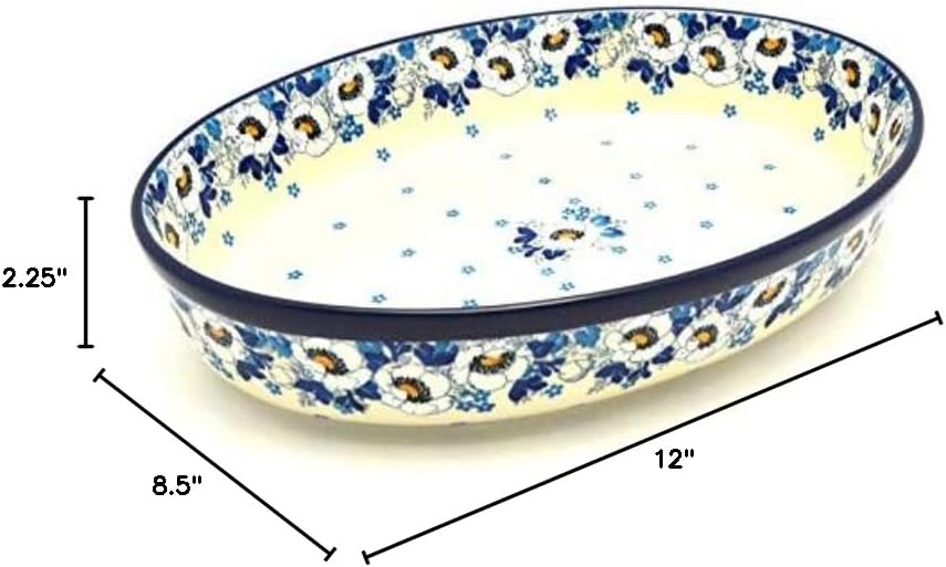 Polish Pottery Baker - Oval - Large - White Poppy