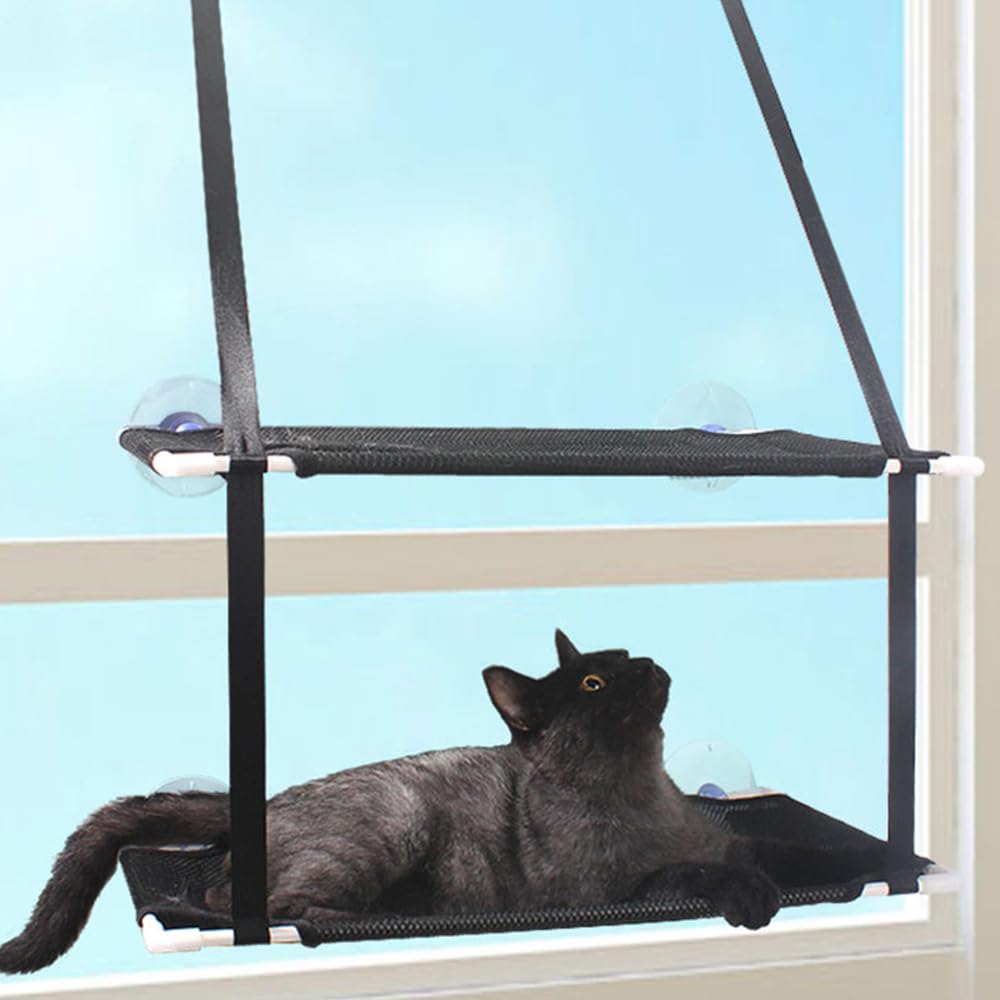 Katzen Fensterliege für Katzen,Katzenbett Fensterbank Doppelte Hängematte Fenster mit 6 stabilen Saugnäpfen, Katzenfensterbett Hängend Saugnäpfen bis 10KG