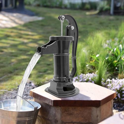 Well hand pump/Manual Well Pump,Black Antique Durable Cast Iron Pitche Pump, 1-1/4' NPT Pipe Connection,25ft Maximum Lift Easy Installation for Outdoor Garden Pond Backyards
