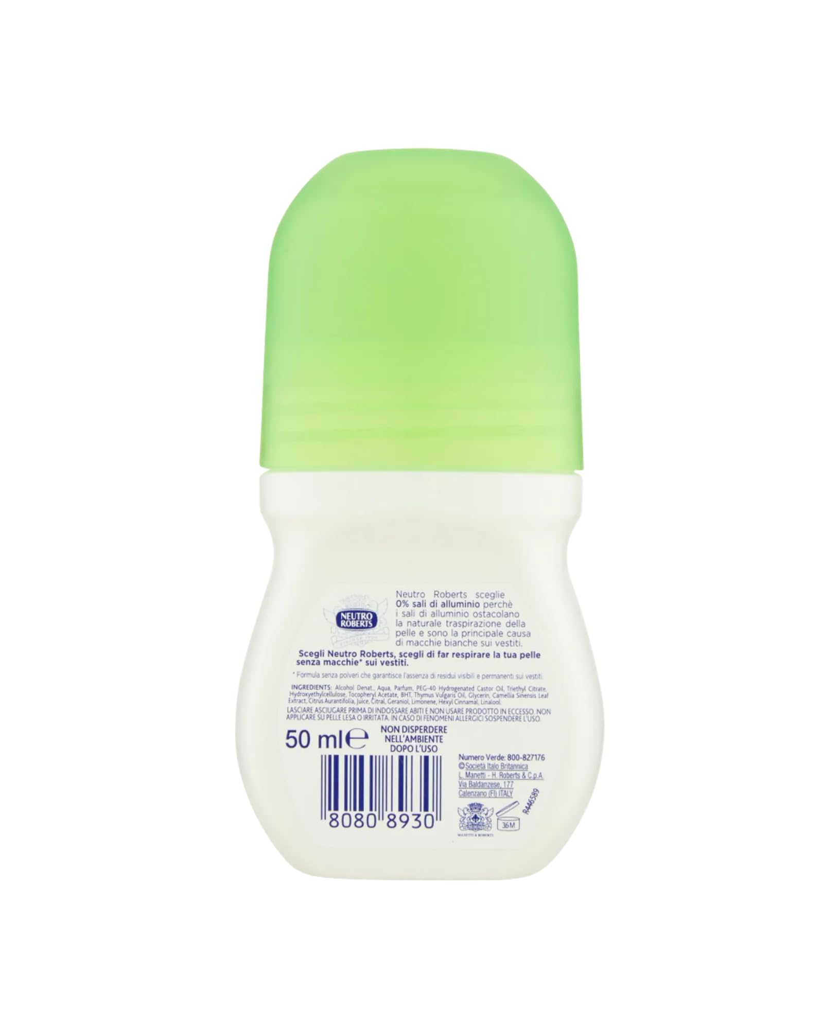 12x Neutro Roberts, Deodorante Roll On Fresco, Ohne Aluminiumsalze, Keine Flecken,Duft aus Grüner Tee und Limette, Deodorant Unisex,50ml + Beni Culinari Kostenloser Schlüsselanhänger