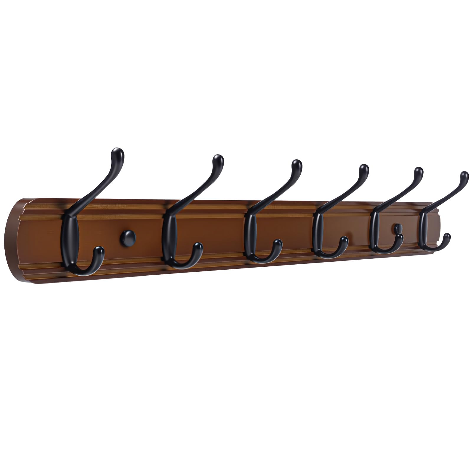 Yundoza Coat Hooks Wall Mount, Wood Bamboo Wall Coat Rack with 6 Metal Hooks for Hanging Clothes, Towels, Keys, Bags(Brown&Black)