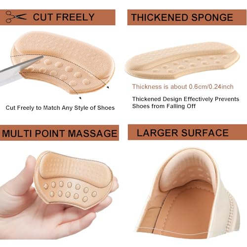 Image of Heel Pads for Loose Shoes, Heel Grips - Cushion Inserts to Stop Slip, Prevent Blisters (Black, 6 Pairs)