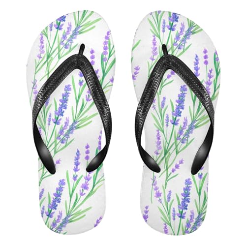 Lavender Flower Leaf White Flip Flops for Beach Thong Sandals Anti-slip Lightweight Beach Shoes for Summer Outdoor Travel