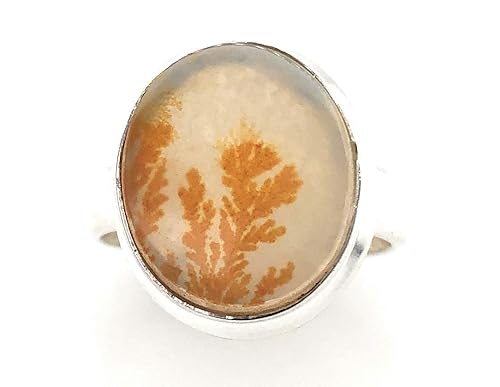 Natural Rare Scenic Dendritic Agate 925 Solid Sterling Silver Ring Size 7.5