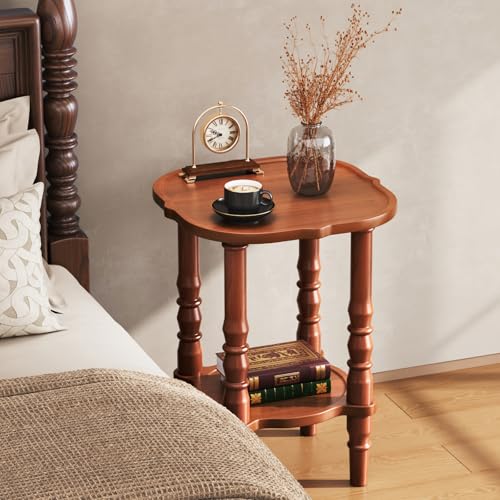 Image of Uniclinens Solid Wood End Side Table - Small Wooden Nightstand for Living Room Bedroom, Retro Brown