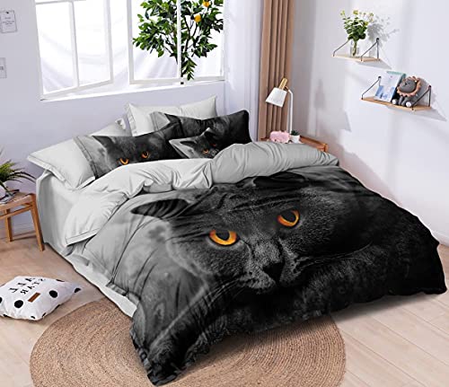 Katze Bettwäsche Set 220x240cm - Niedliches Katzendesign - Rosa Mikrofaser Mit Kissenbezügen