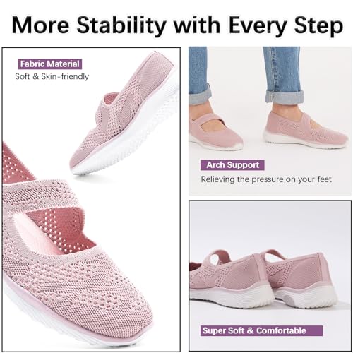 Image of HONHOLD Women's Casual Knit Mary Jane Flat Shoes with Arch Support
