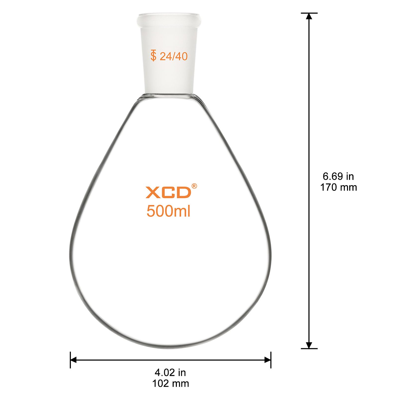 XCD Glass Recovery Evaporator Flask, Heavy Wall Single Neck Borosilicate Glass Recovery Flask with 24/40 Outer Joint for Rotary Evaporators, 500 ml