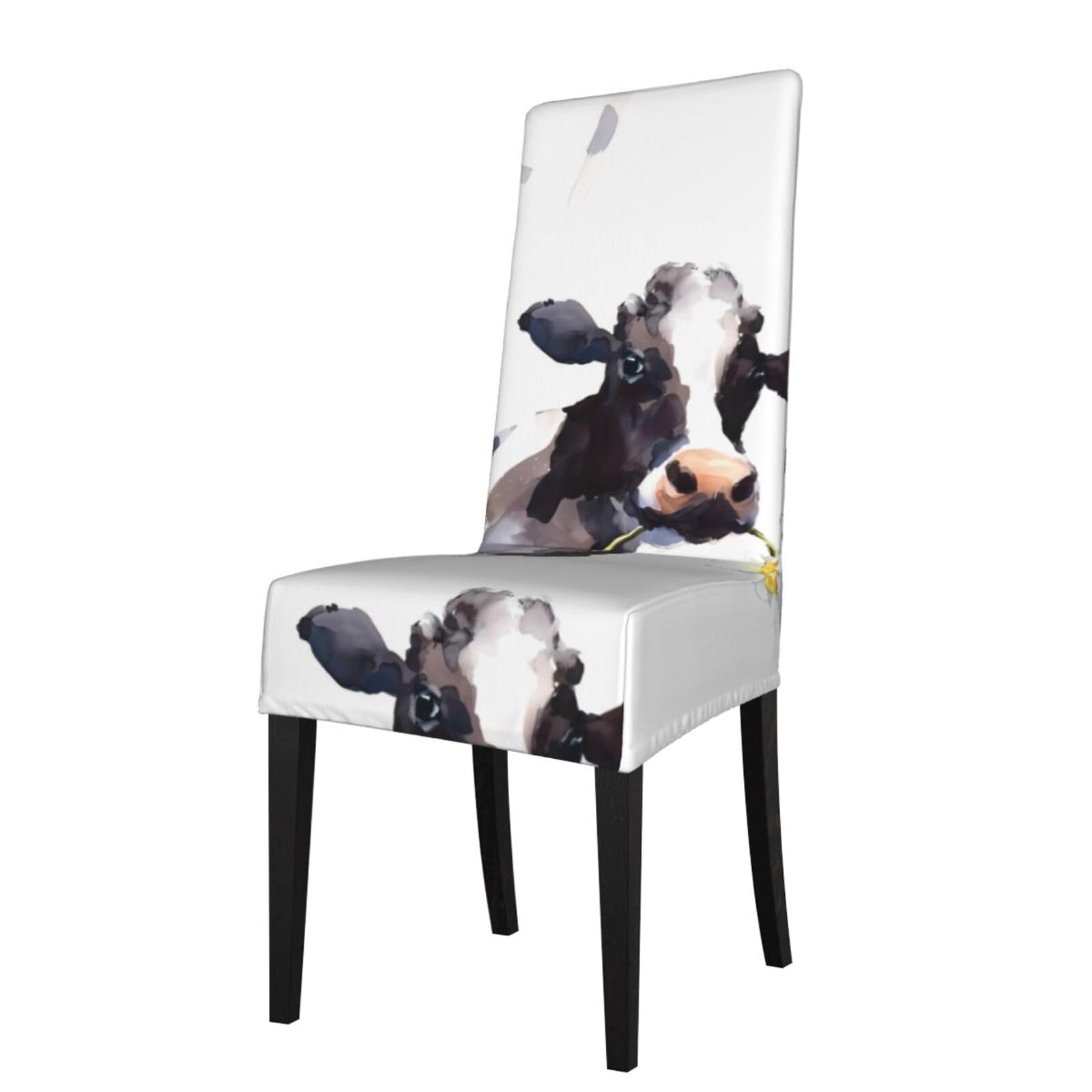 HJFCZH Watercolor Cow And Daisy Flower Prints Dining Chair Throw Covers – Stretchable Slipcovers for Chair Seat Back – Protect Furniture from Kids & Pets – Easy Care, No Ironing Needed