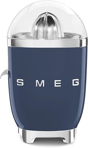 SMEG Exprimidor de cítricos de estilo retro de los años 50 con boquilla sin goteo, activación automática y colado eficiente, azul marino