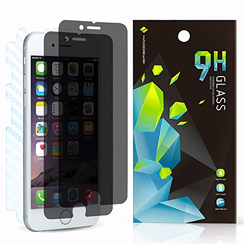HAOFILM Privacy Tempered Glass Screen Protector Compatible for iPhone 6 / 6S Plus, [Easy-Install] Bubble Free [Touch Sensitive]+1 Pack Carbon Fiber Back Protector [2 Pack]