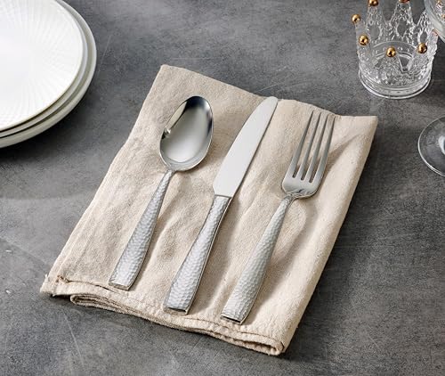 Image of Hudson Essentials 40-Piece Hammered Stainless Steel 18 /10 Flatware Silverware Set, Service for 8 (40-Piece Set)