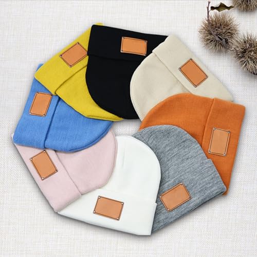 Custom Toddler Baby Beanies,Newborn Hats,Infant Beanie for Girls Boys,Winter Newborn Knit Hat,Leather Patch Baby Knit Hats2