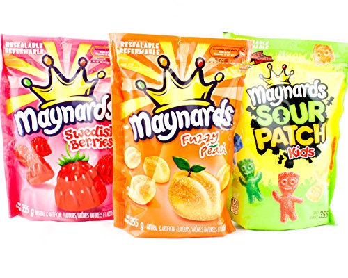 Maynards Bundle Of Three Bags Candy Swedish Berries, Fuzzy Peach, Sour Patch Kids (Imported From Canada) #TOP22