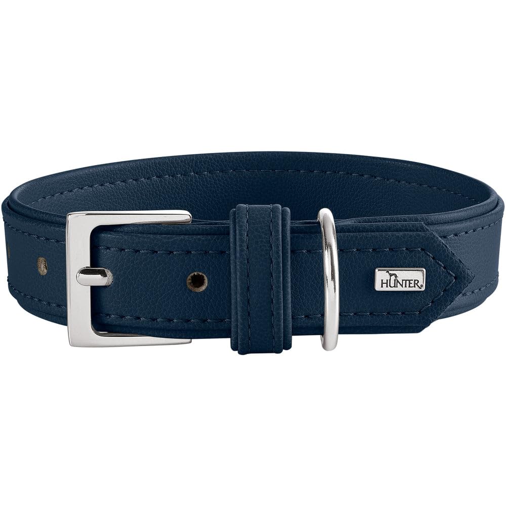 HUNTER Amalfi Dog Collar Colour: Navy Blue, Vegan, Faux Leather in Nappa Look, Soft, Easy to Clean, Brilliant Colour