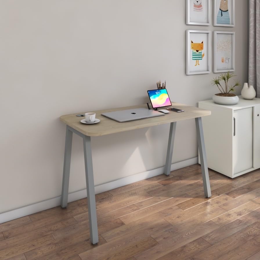 - IVO Home Office Desk – Heavy-Duty Work Table for Home, Study, Office & Workspace | 25mm Thick Engineered Wood Top, Sturdy & Angular Metal Legs | Effective Wire Management | 3 Years Warranty