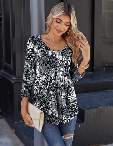 Zeagoo 3/4 Sleeve Tops for Women Crew Neck Blouses Pleated Casual Shirts Fall Work Clothes 20253