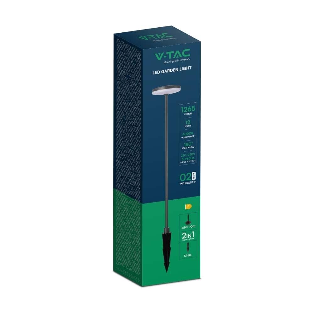 V-TAC Illuminazione per esterni, luci da giardino, IP65, alloggiamento antracite, 12 Watt, 1135 lumen, 3000 K