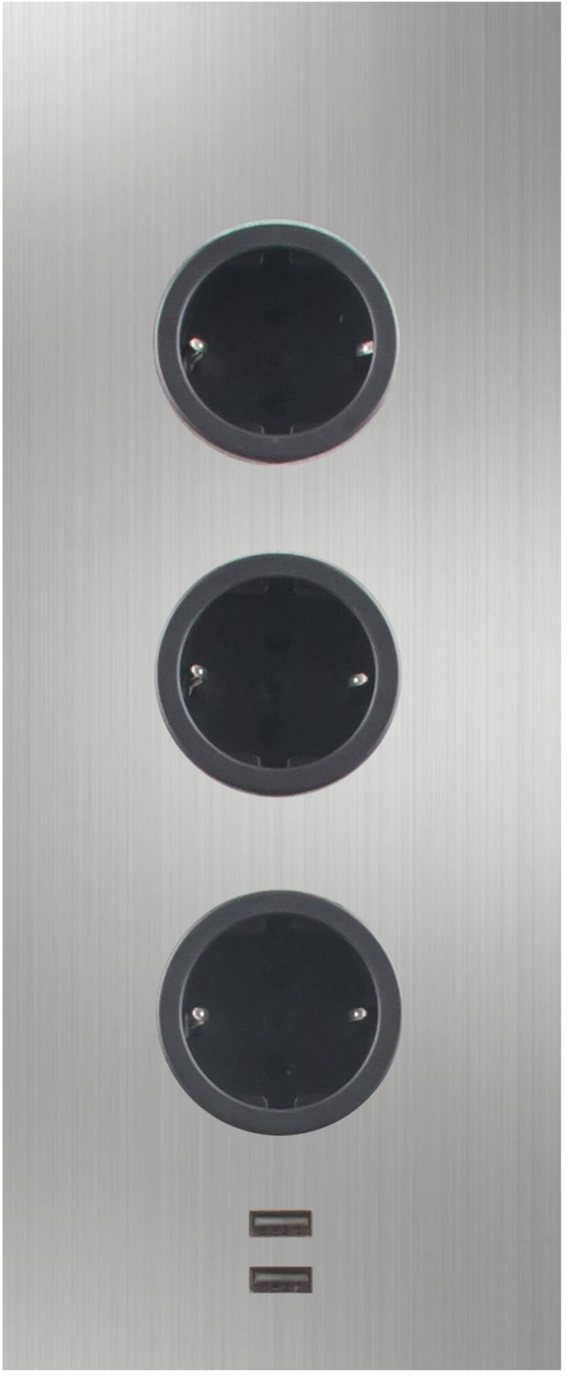 Elemento presa 3ST29 3 prese Schuko 2 caricabatterie USB in acciaio inox
