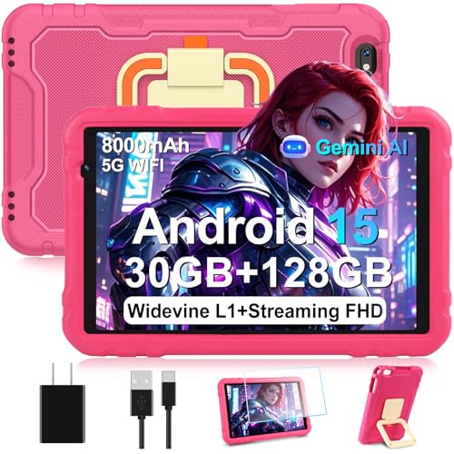 Image of 2026 Tablet 10 inch Android 15 Tablets 30GB+128GB+1TB Expand, 8000mAh Octa-Core Eletronic Tablet with Drop-proof Case, Gemini AI, HD IPS Display, GPS, 5G WIFI,Split-screen, Widevine L1 -Metal Rose Red