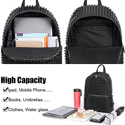 Fashion Backpack, Canvas Material Backpack, Rivet Backpack, Shoulder Bag Lady Backpack, Travel Bag-Black3