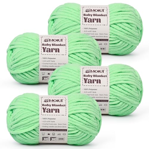 Image of Fluffy Chunky Yarn for Crocheting, Chenille Crochet Yarn 6 Super Bulky, 4 Pack of 87.9 yds /4.23 oz Baby Blanket Yarn, Soft Velvet Yarns for Knitting Amigurumi&DIY Crafts /Hats /Socks(4 Aqua Green)