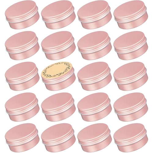 24 Pack 3oz Screw Top Aluminum Tin Jars with Screw Lids and Blank Labels - Refillable 90ml Metal Containers for Lip Balms, Candles, Salves, Spices, Crafts (Rose Gold)